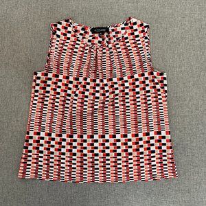 Black Label by Evan Picone Sleeveless Blouse Medium Red Black White Pleated Neck